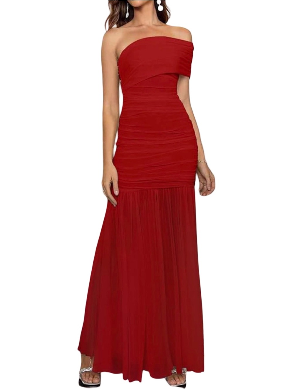 LAGSHIAN Elegant Formal Long Dress One Shoulder Sleeveless Ruched, size M